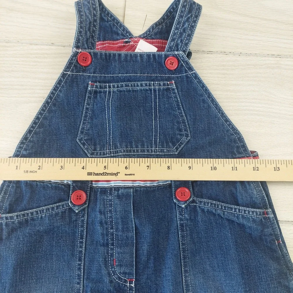 Vintage Gymboree Girls Denim Overall Dress Size 6‎ Red Trim Whale Print Lining